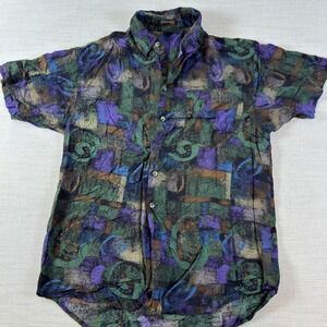 Stefano Man Mens Small Short Sleeve Button Down Shirt Abstract Purple Green